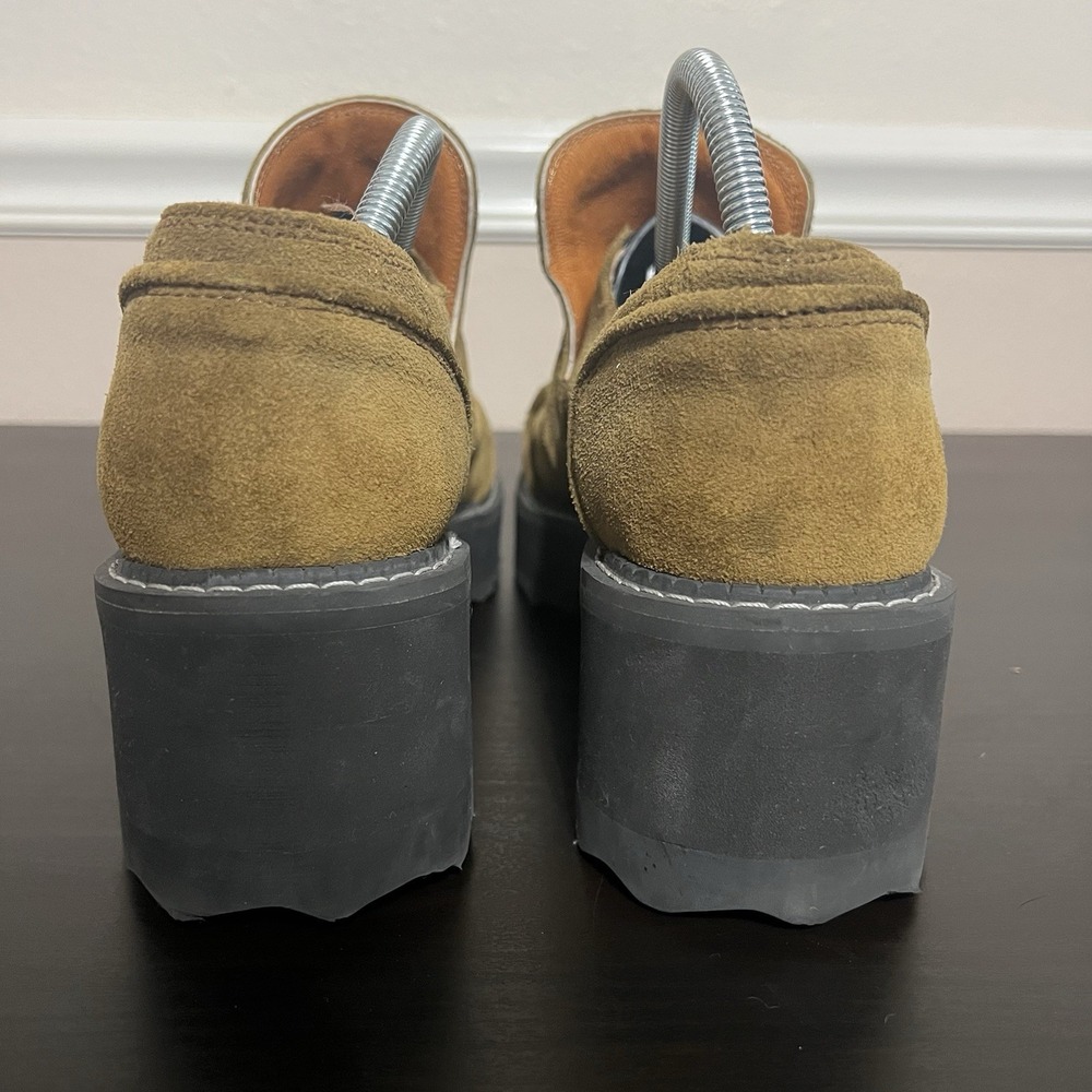 John Fluevog Men's‎ Brown Square Toe Platform Chunky Heel Shoes Size 10 Suede - Picture 9 of 15